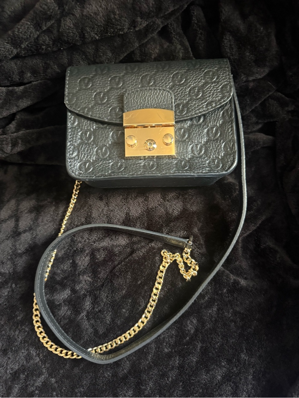 Valentino Black Mini Crossbody with Gold Lock